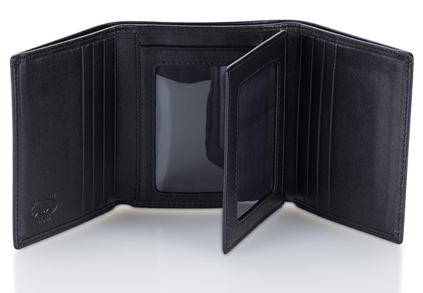 Black Trifold Leather Wallet With RFID Blocking and ID Window