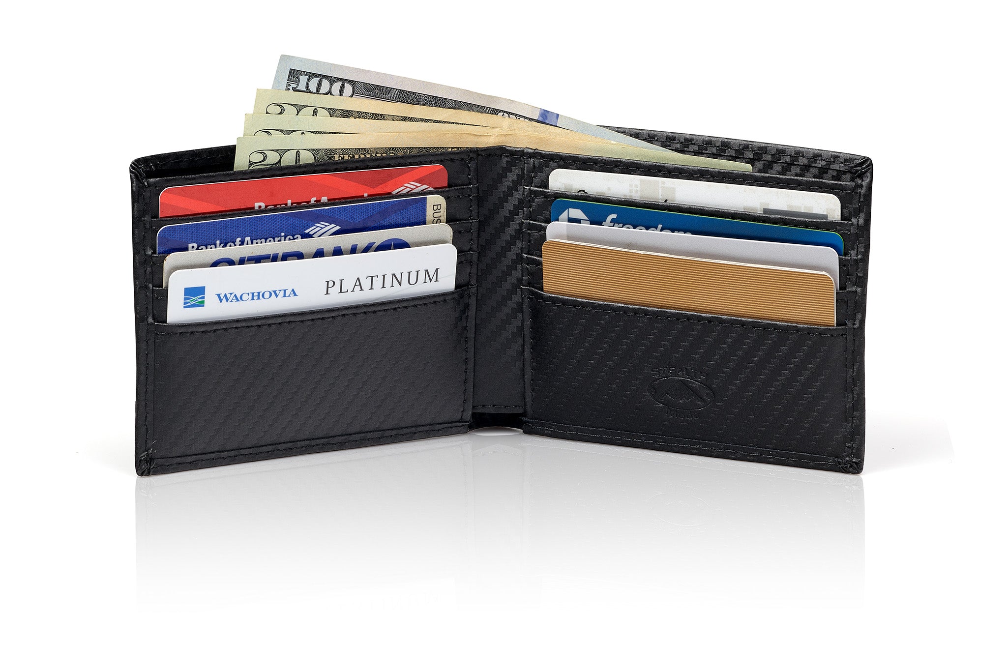 Bifold RFID Wallet for Men - Genuine Napa Leather Bifold Mens Wallet with 8 Card Slots & Divided Billfold - Elegant Gift Box Packaging, RFID Blocking Technology (Carbon Fiber)