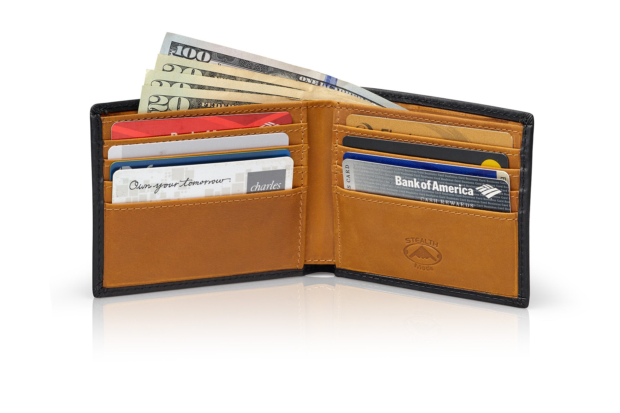 Bifold RFID Wallet for Men - Genuine Napa Leather Bifold Mens Wallet with 8 Card Slots & Divided Billfold - Elegant Gift Box Packaging, RFID Blocking Technology (Black and Tan)