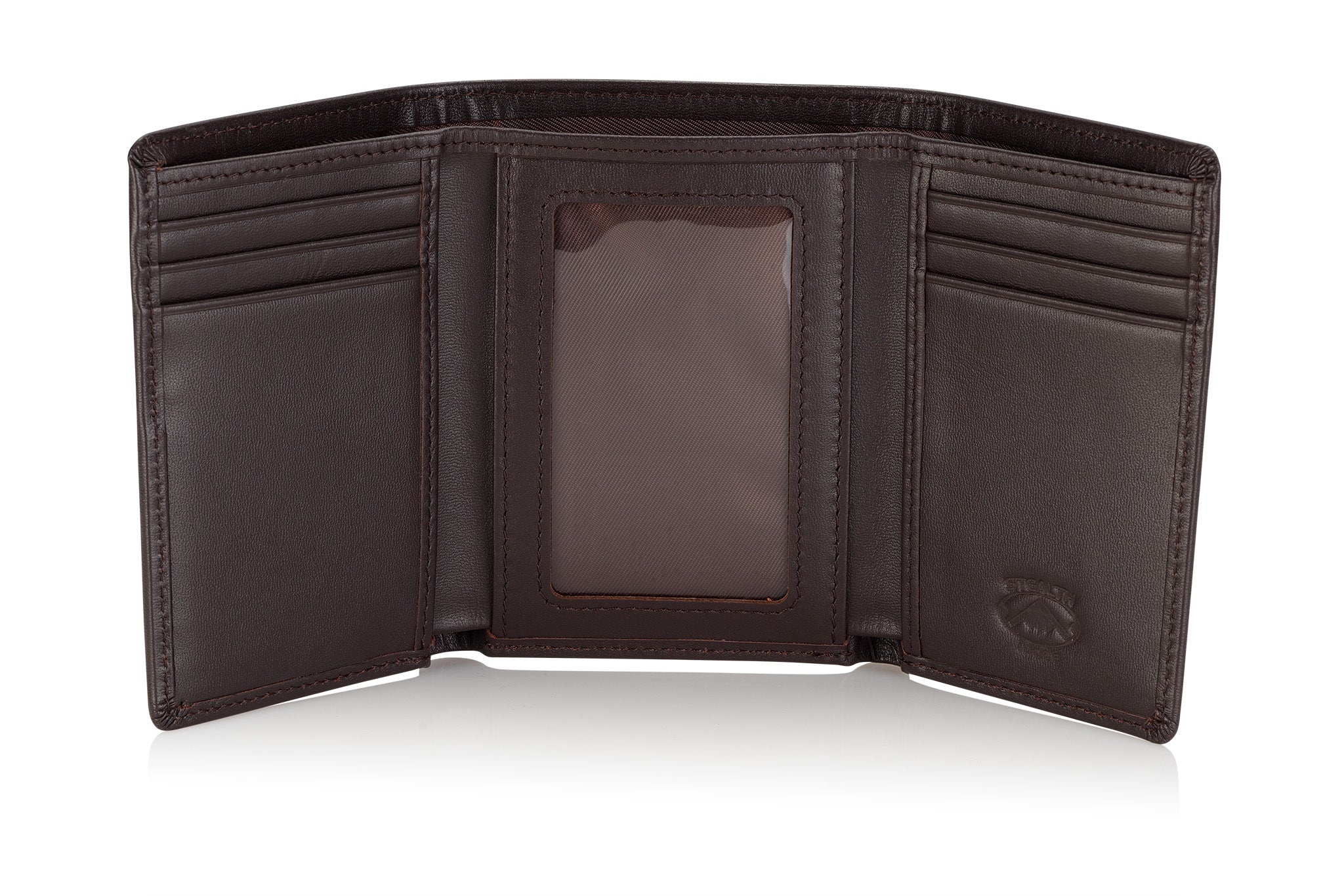 Stealth Mode Men's Leather Trifold Wallet with Airtag Holder and RFID  Blocking (Coffee)