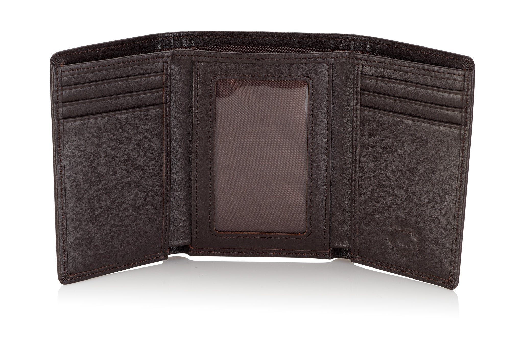 Stealth Mode Men's Leather Trifold Wallet with Airtag Holder and RFID Blocking (Coffee)