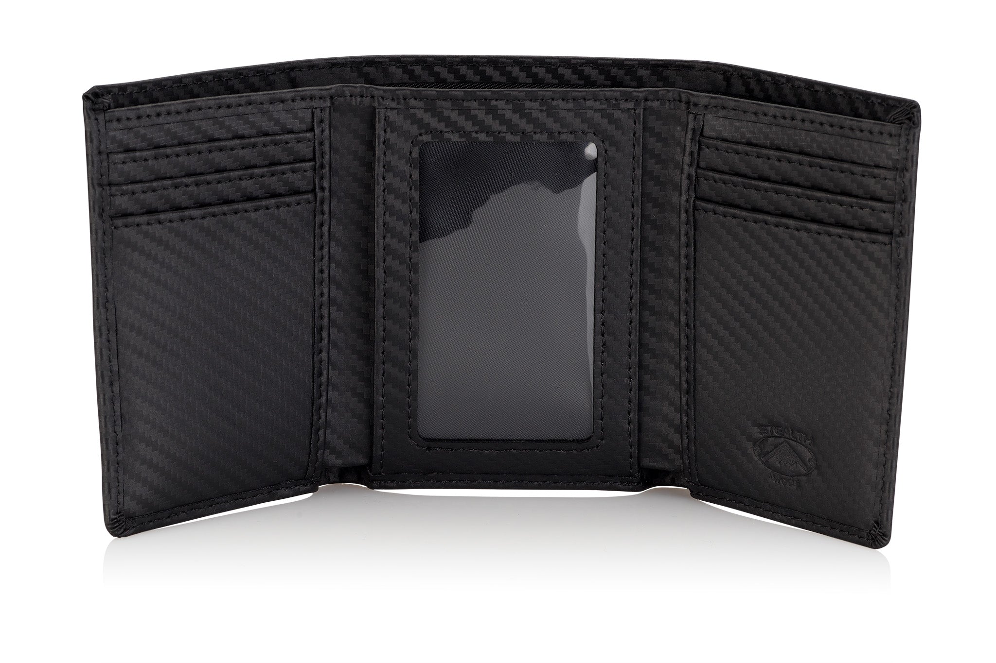 Stealth Mode Men's Leather Trifold Wallet with Airtag Holder and RFID Blocking (Carbon Fiber)