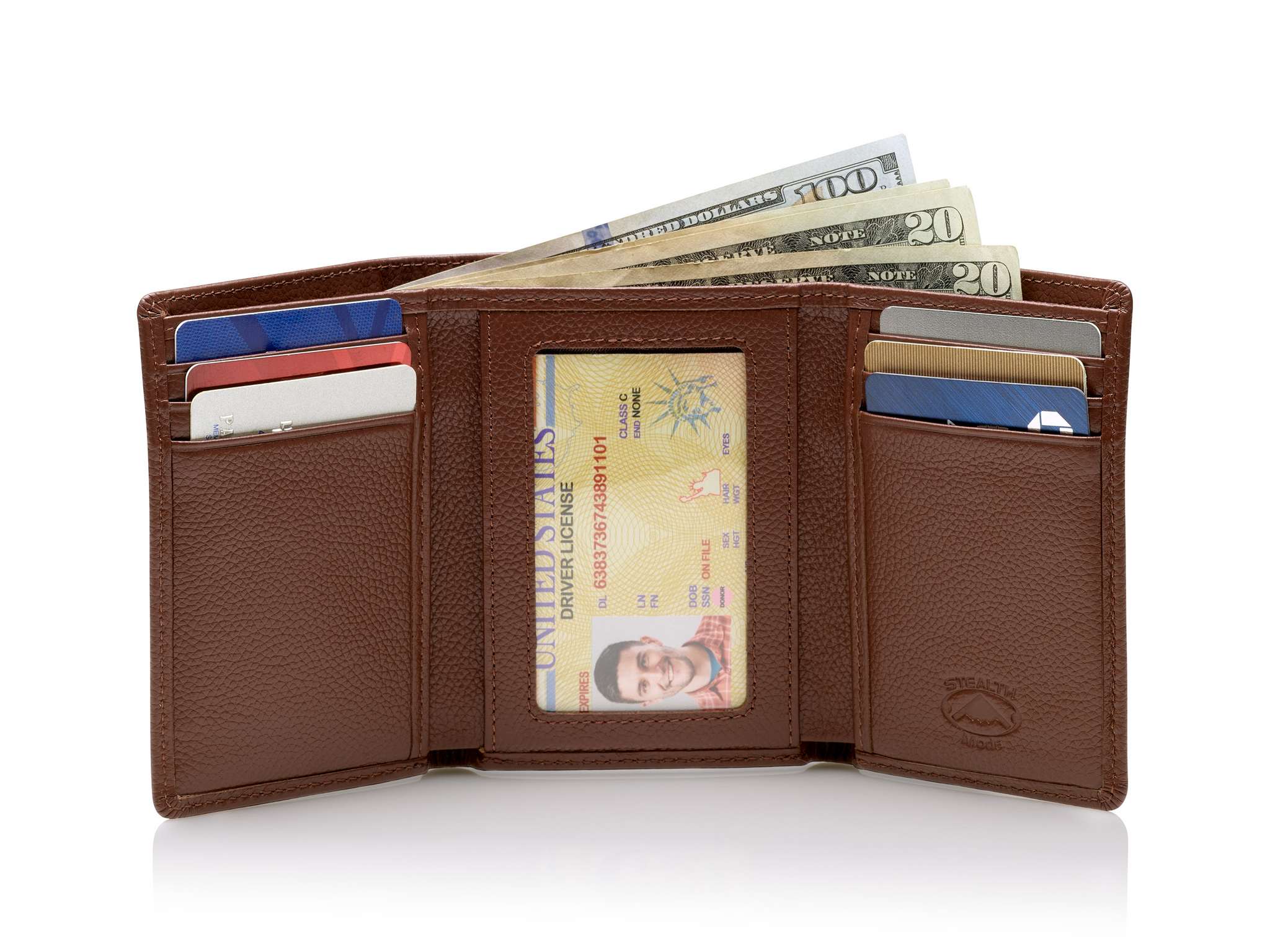 Trifold Leather Wallet With RFID Blocking and ID Window (Brown Pebble)