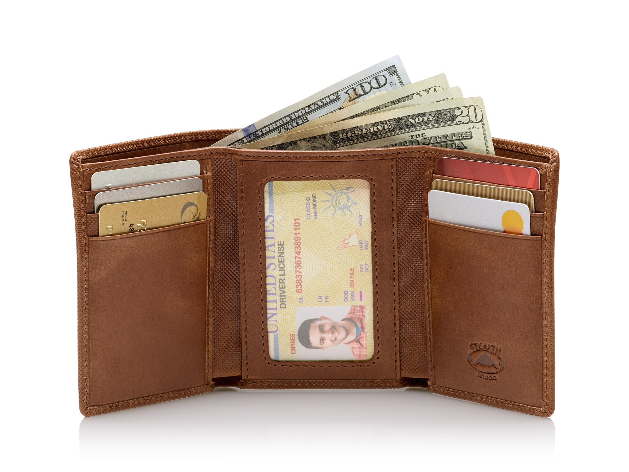 Trifold Leather Wallet With RFID Blocking and ID Window (Brown Crunch)