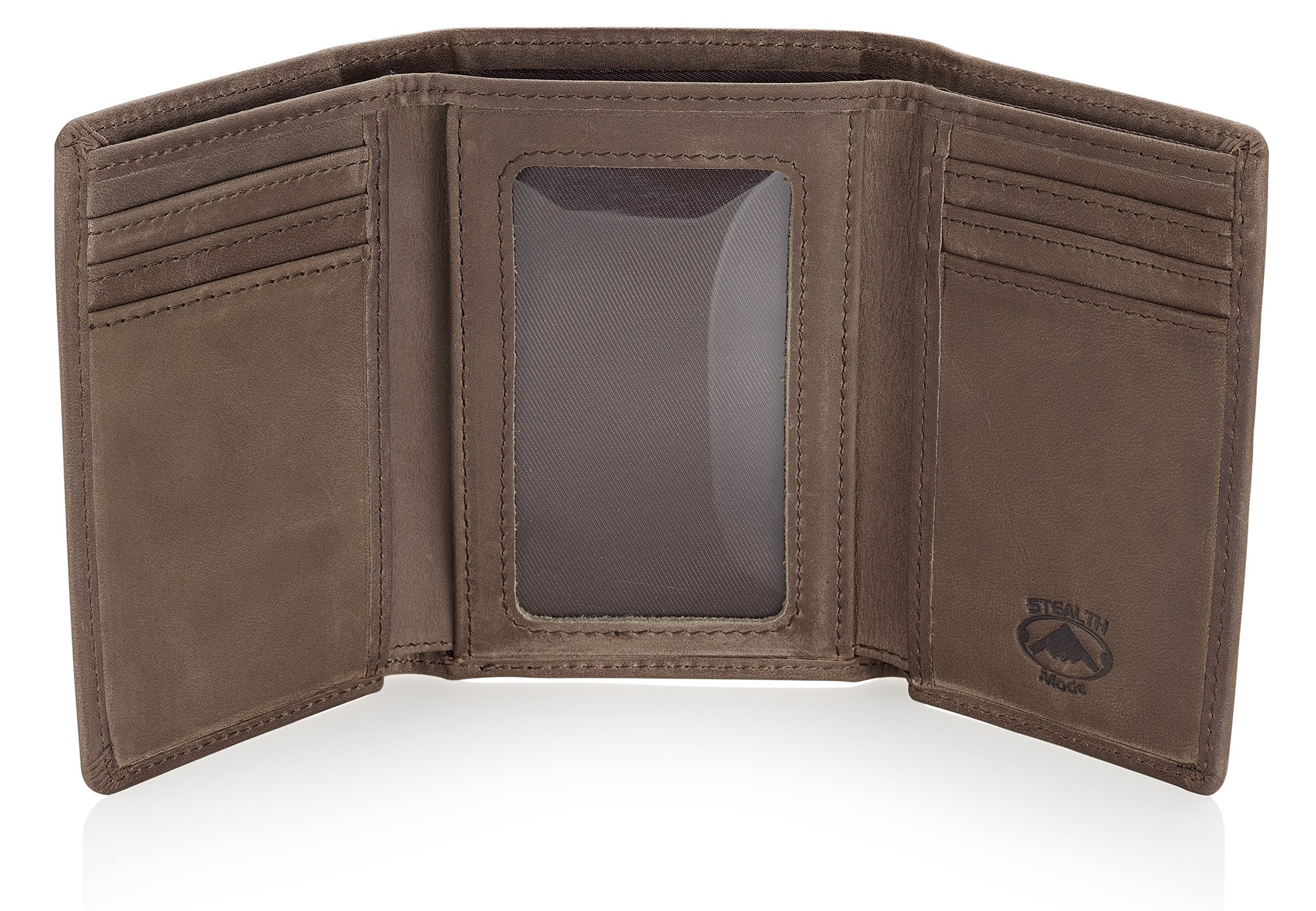 Taupe Trifold Leather Wallet With RFID Blocking and ID Window