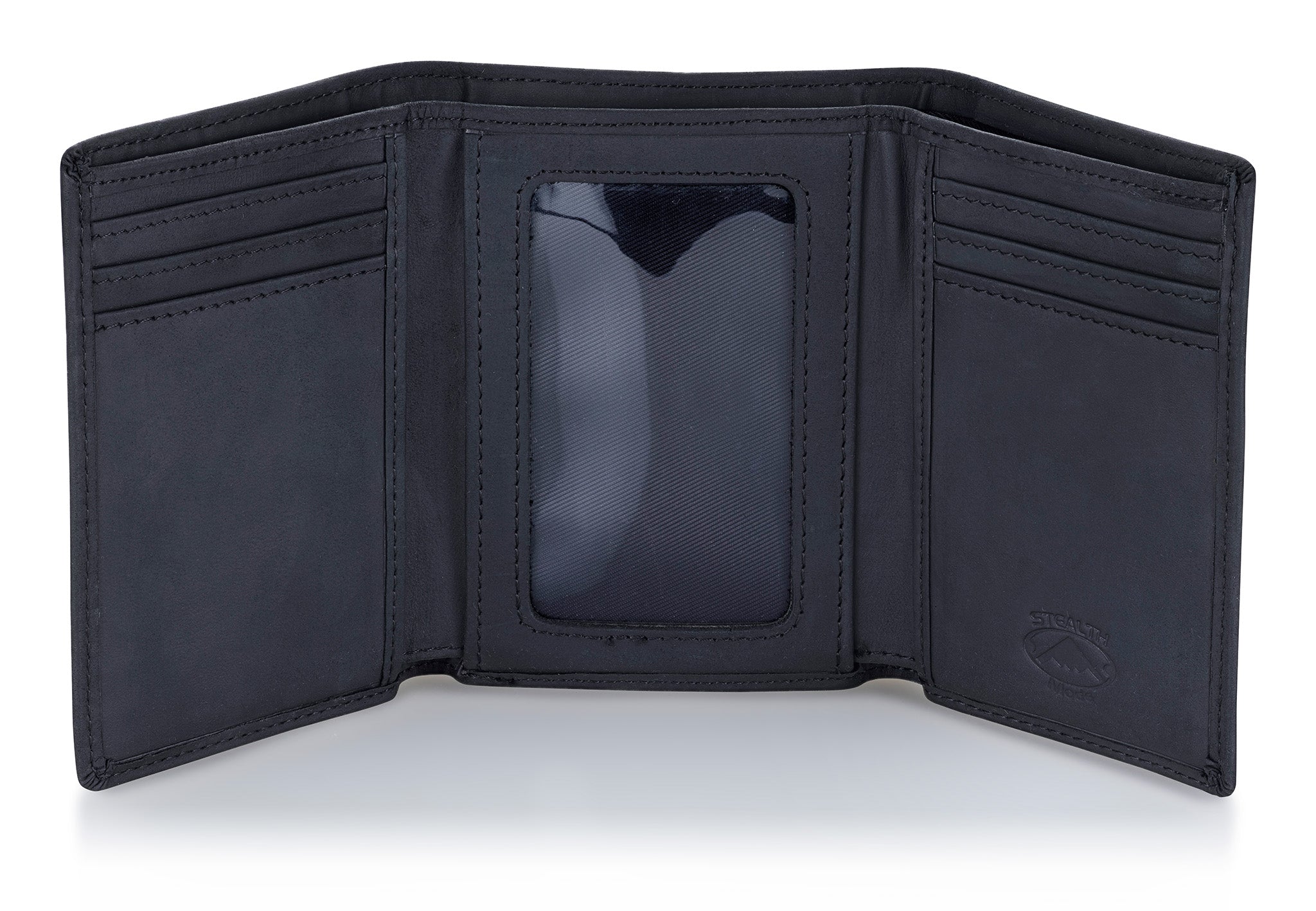 Black Trifold Leather Wallet With RFID Blocking and ID Window - Stealth ...