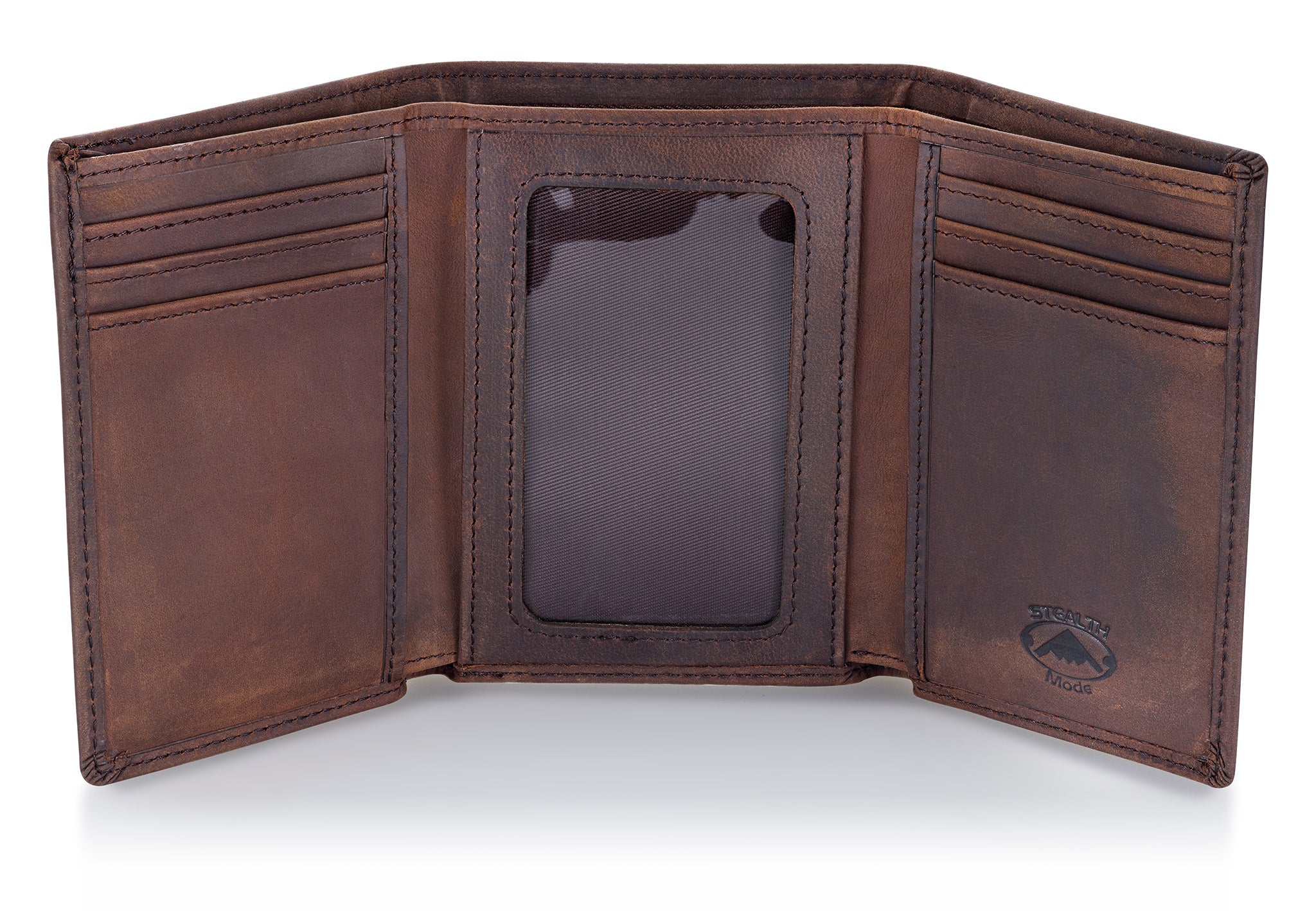 Brown Trifold Leather Wallet With RFID Blocking and ID Window