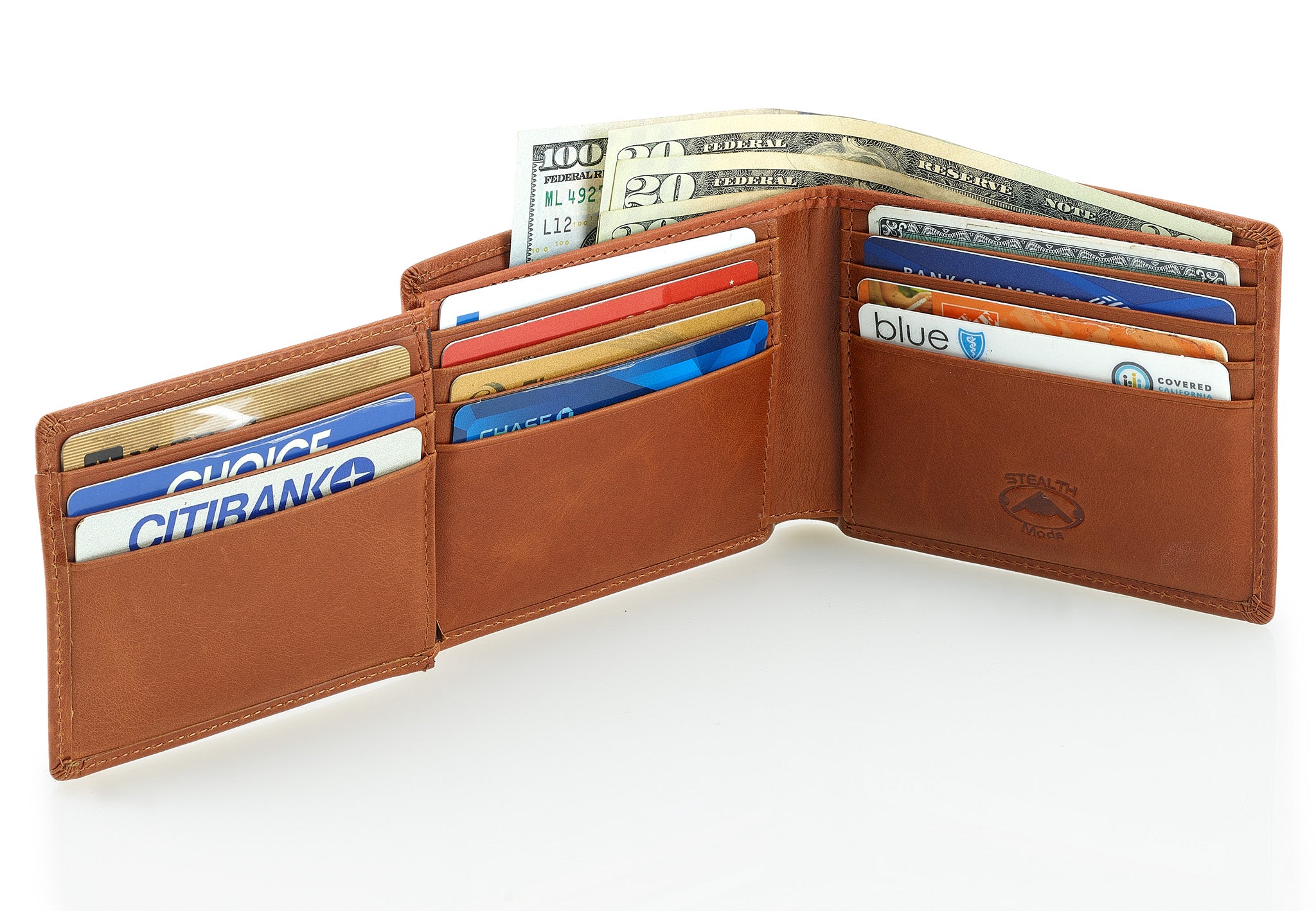 Light Brown RFID Wallet With Flip Out ID Window and 12 Card Slots