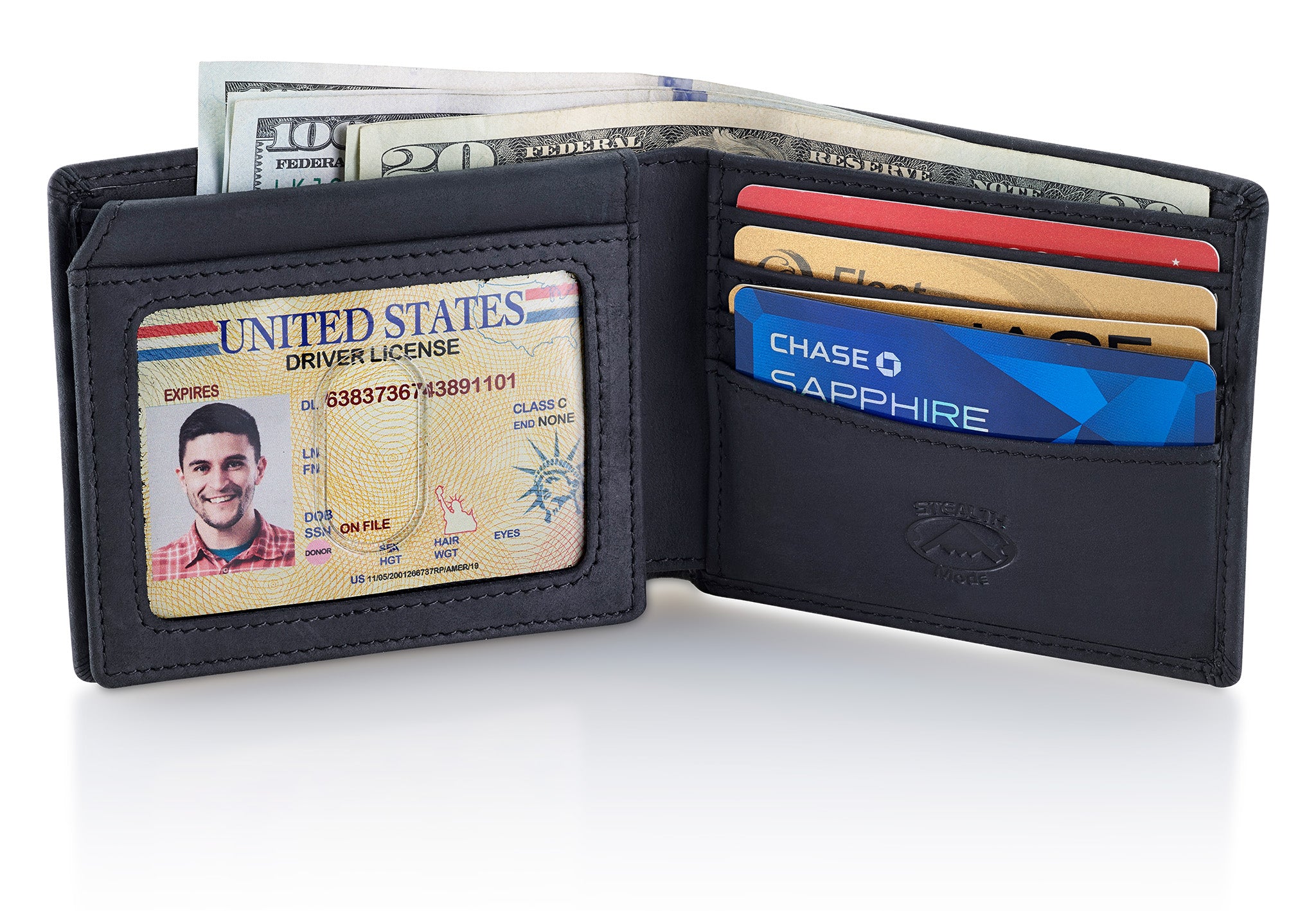 Black Bifold Wallet for Men With ID Window and RFID Blocking