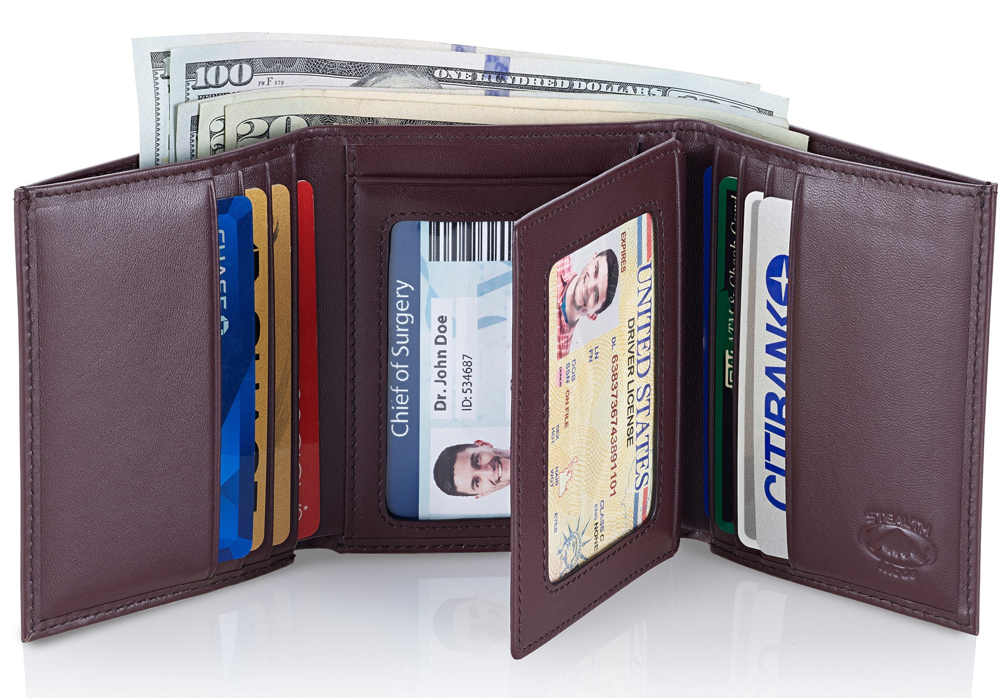 Brown Trifold Leather Wallet With RFID Blocking and ID Window