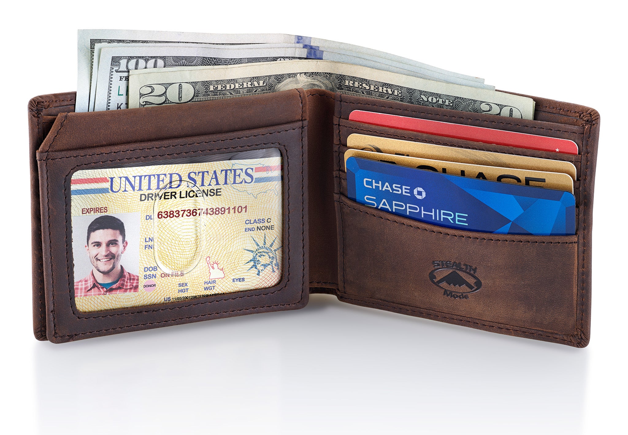 Brown Bifold Wallet for Men With ID Window and RFID Blocking