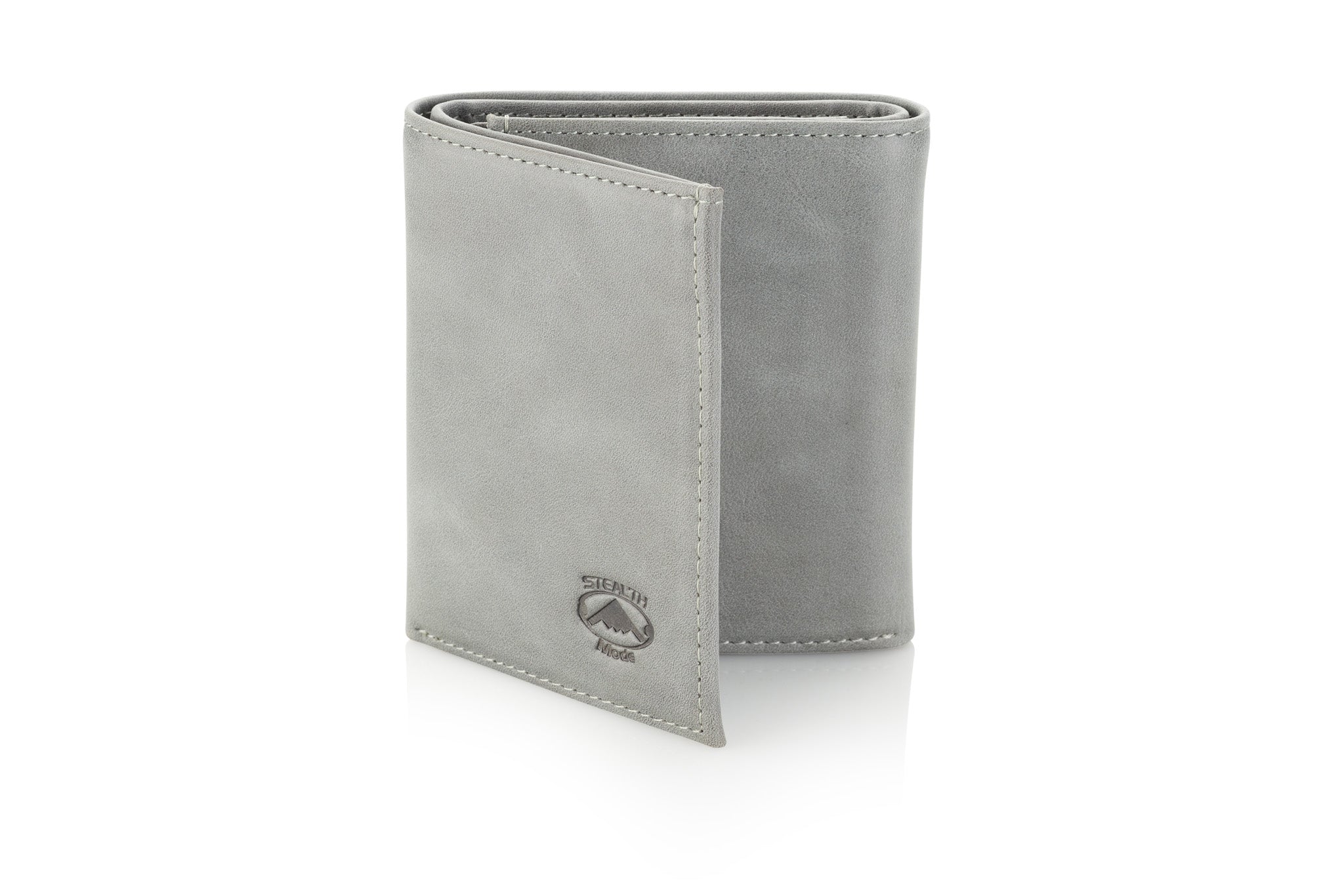 Grey Trifold Leather Wallet With RFID Blocking and ID Window