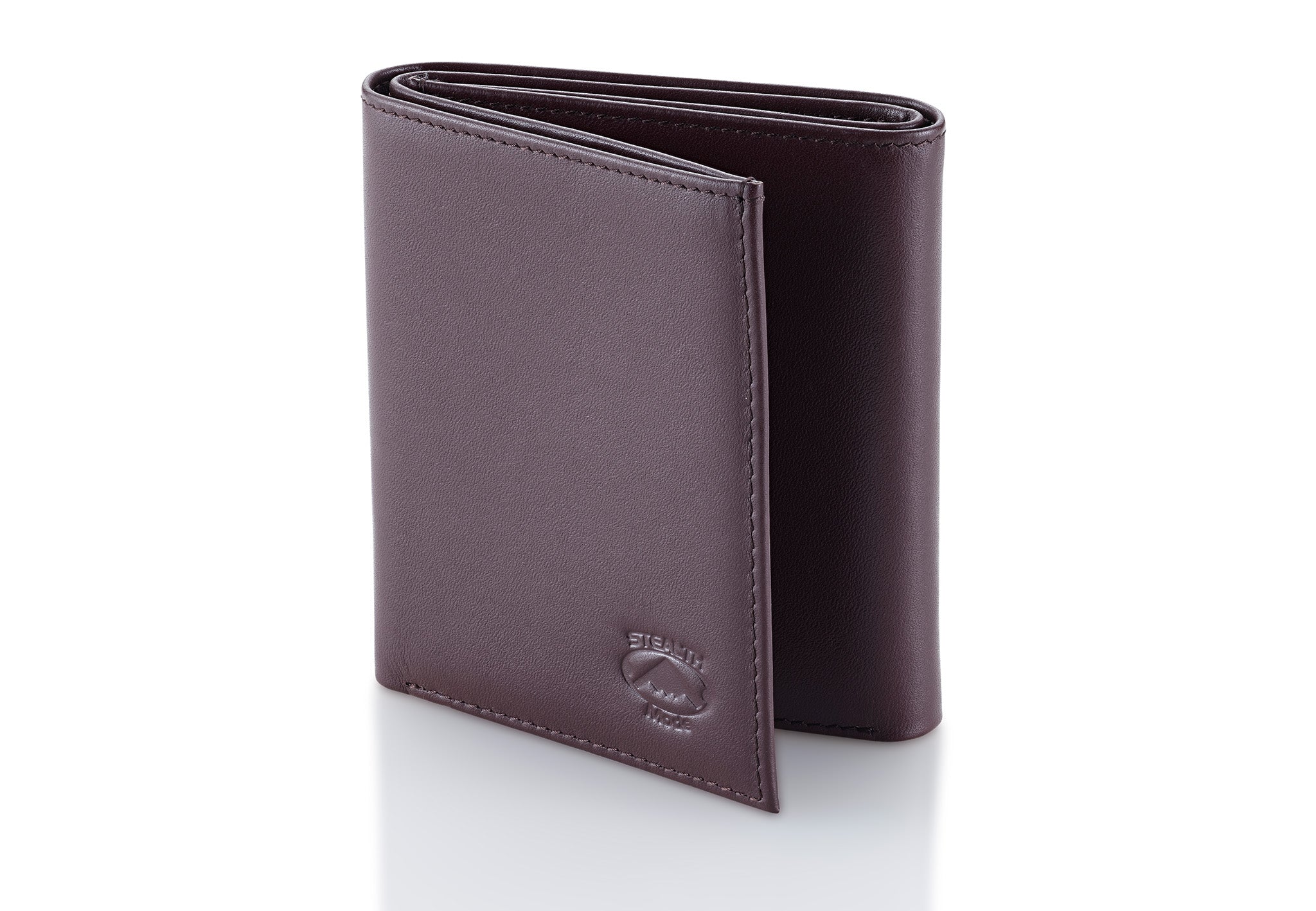 Brown Trifold Leather Wallet With RFID Blocking and ID Window