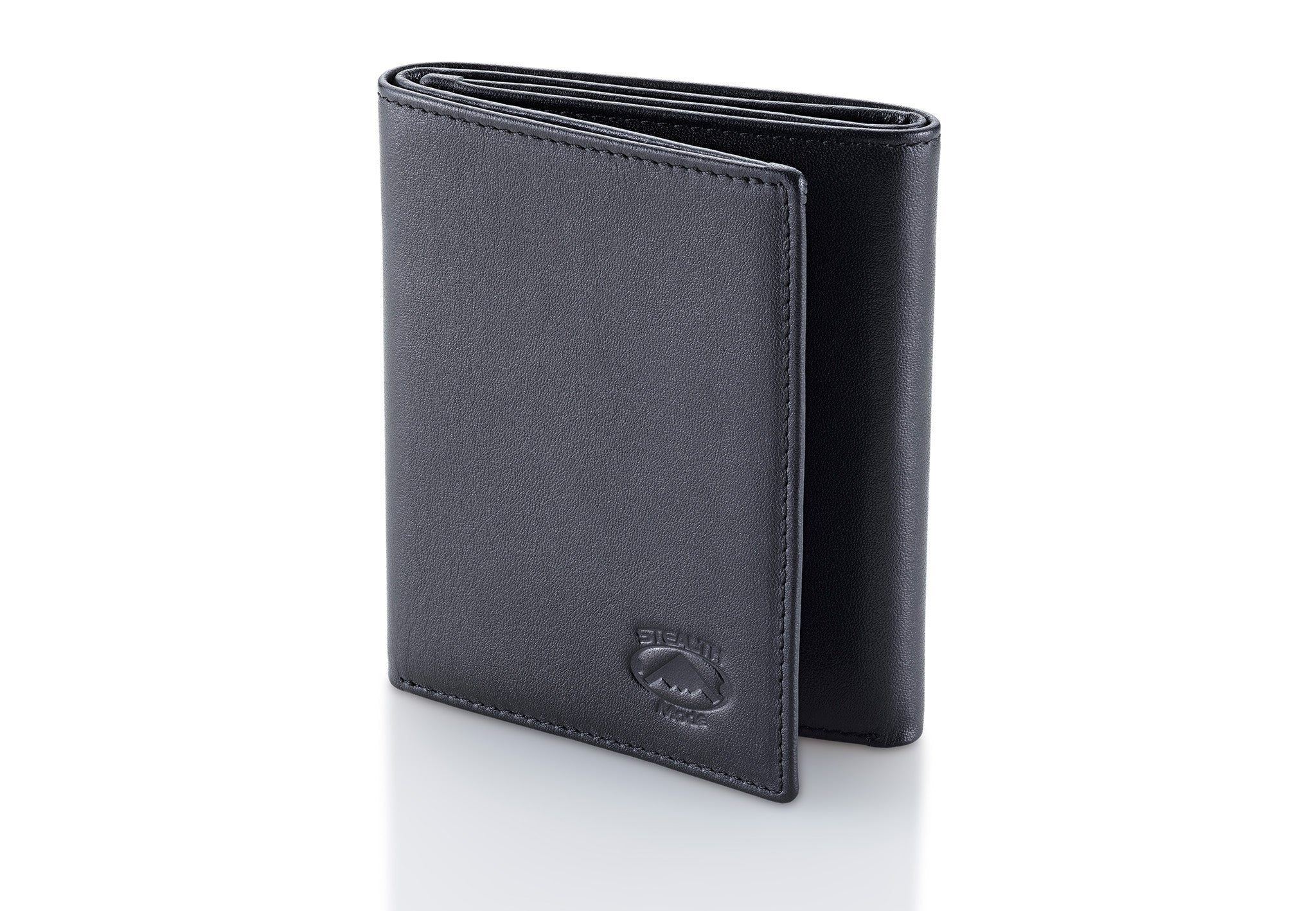 Black Trifold Leather Wallet With RFID Blocking and ID Window