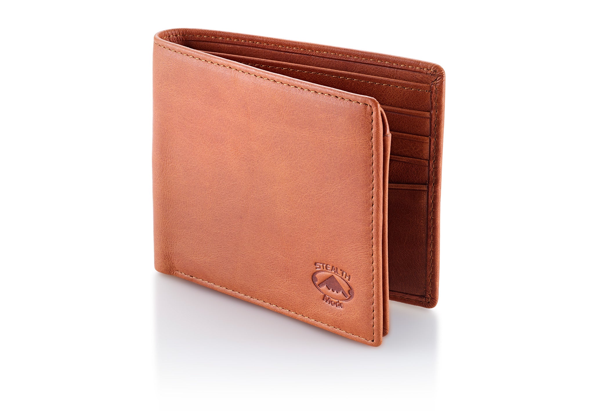 Light Brown Leather Bifold Wallet for Men With ID Window and RFID Blocking