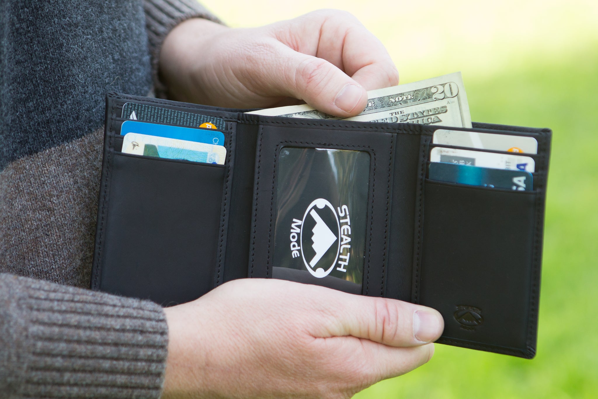 Black Trifold Leather Wallet With RFID Blocking and ID Window