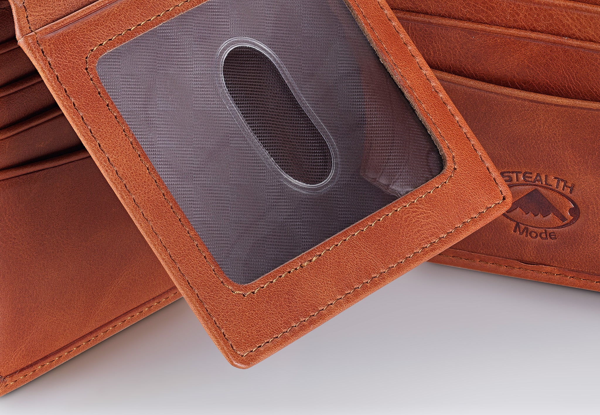 Light Brown Leather Bifold Wallet for Men With ID Window and RFID Blocking