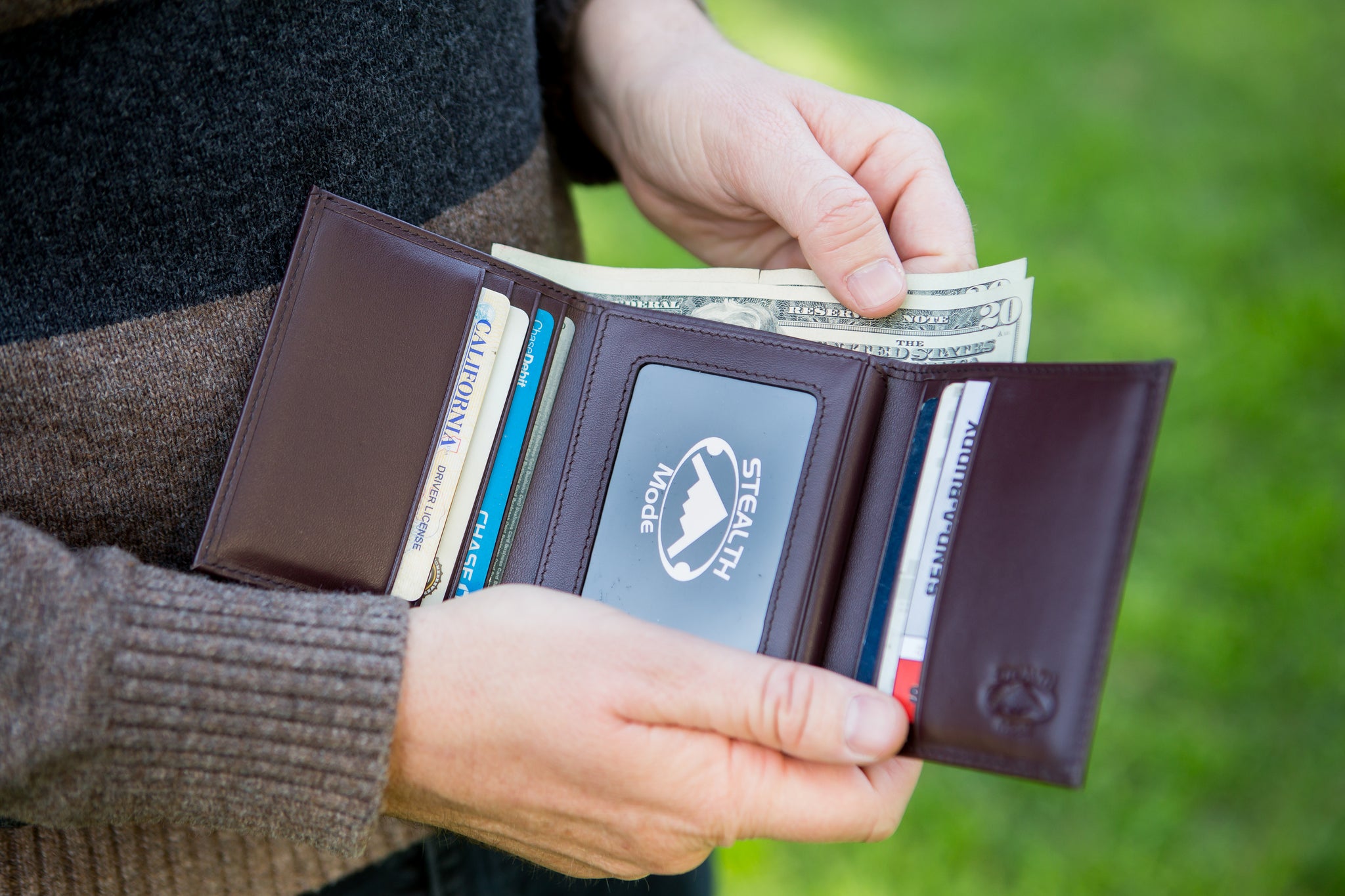 Brown Trifold Leather Wallet With RFID Blocking and ID Window