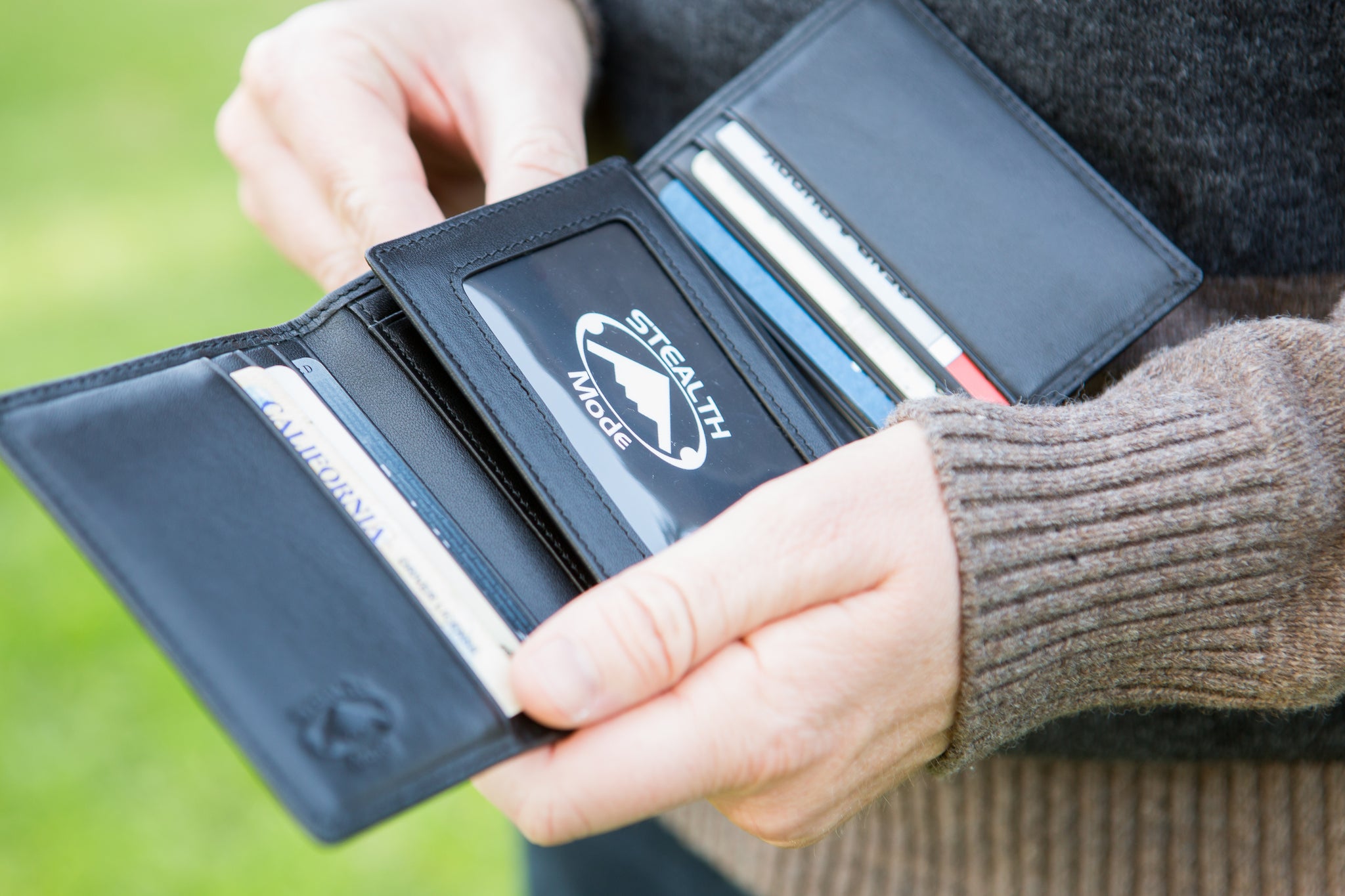 Black Trifold Leather Wallet With RFID Blocking and ID Window