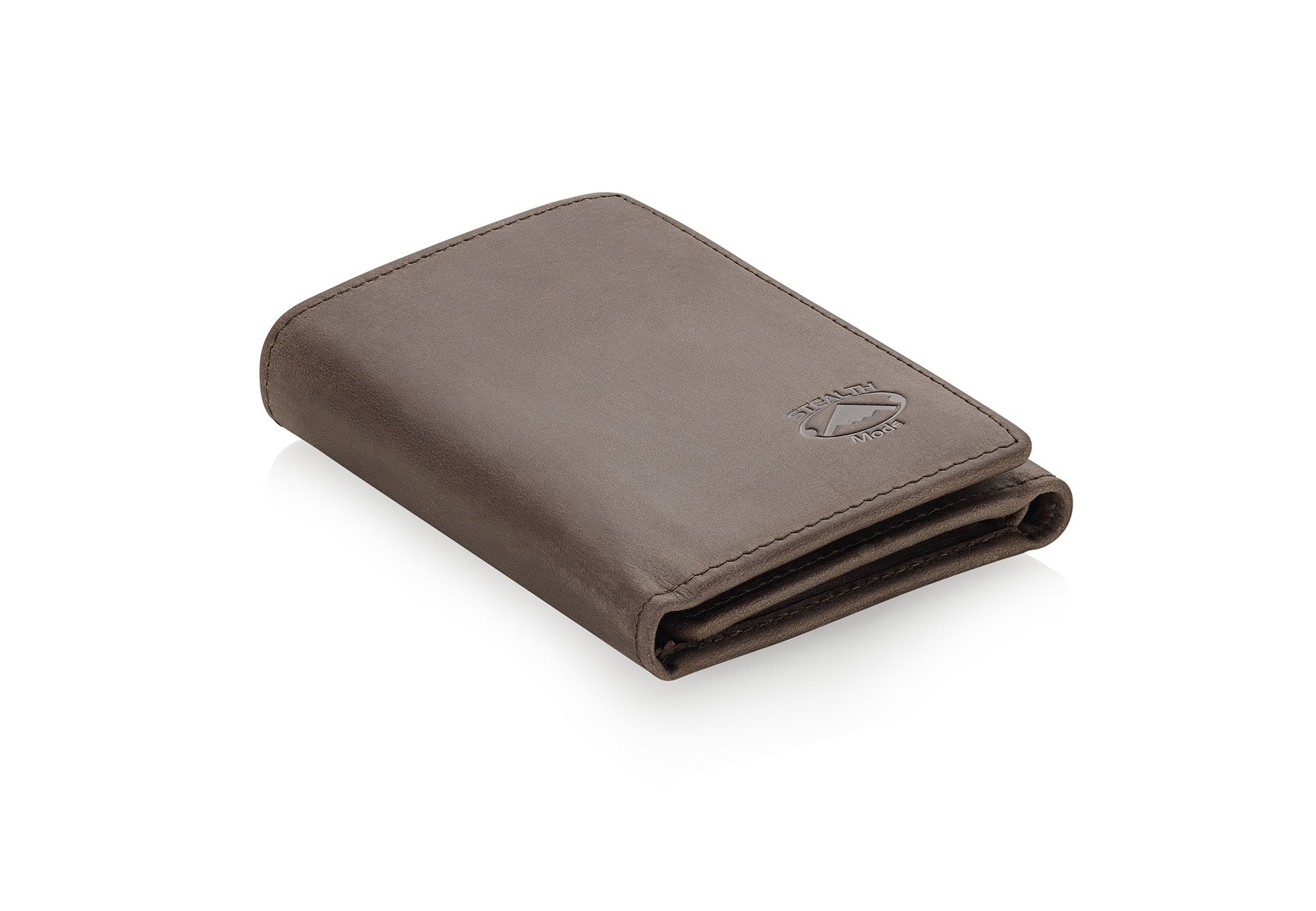 Taupe Trifold Leather Wallet With RFID Blocking and ID Window