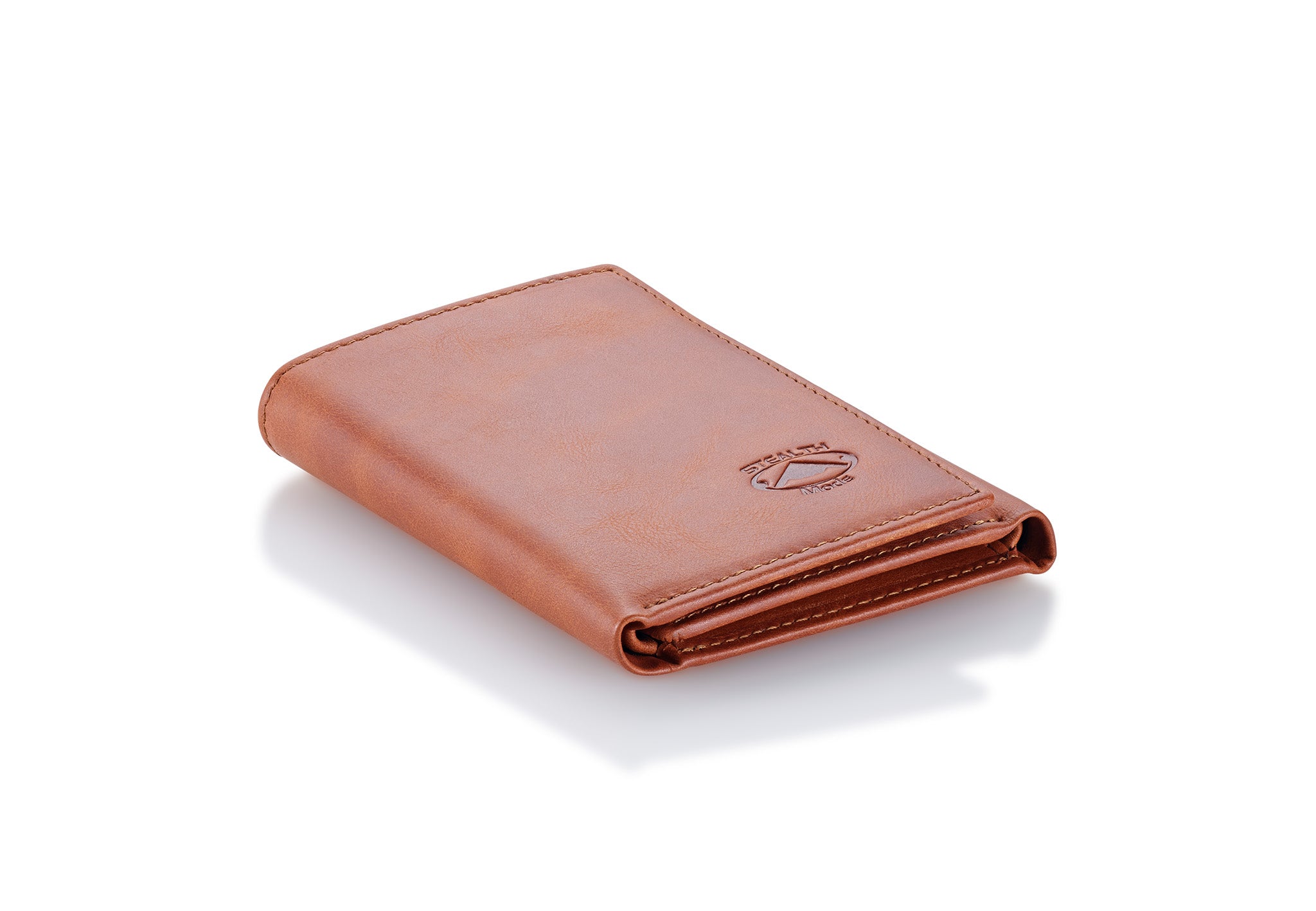 Light Brown Trifold Leather Wallet With RFID Blocking and ID Window