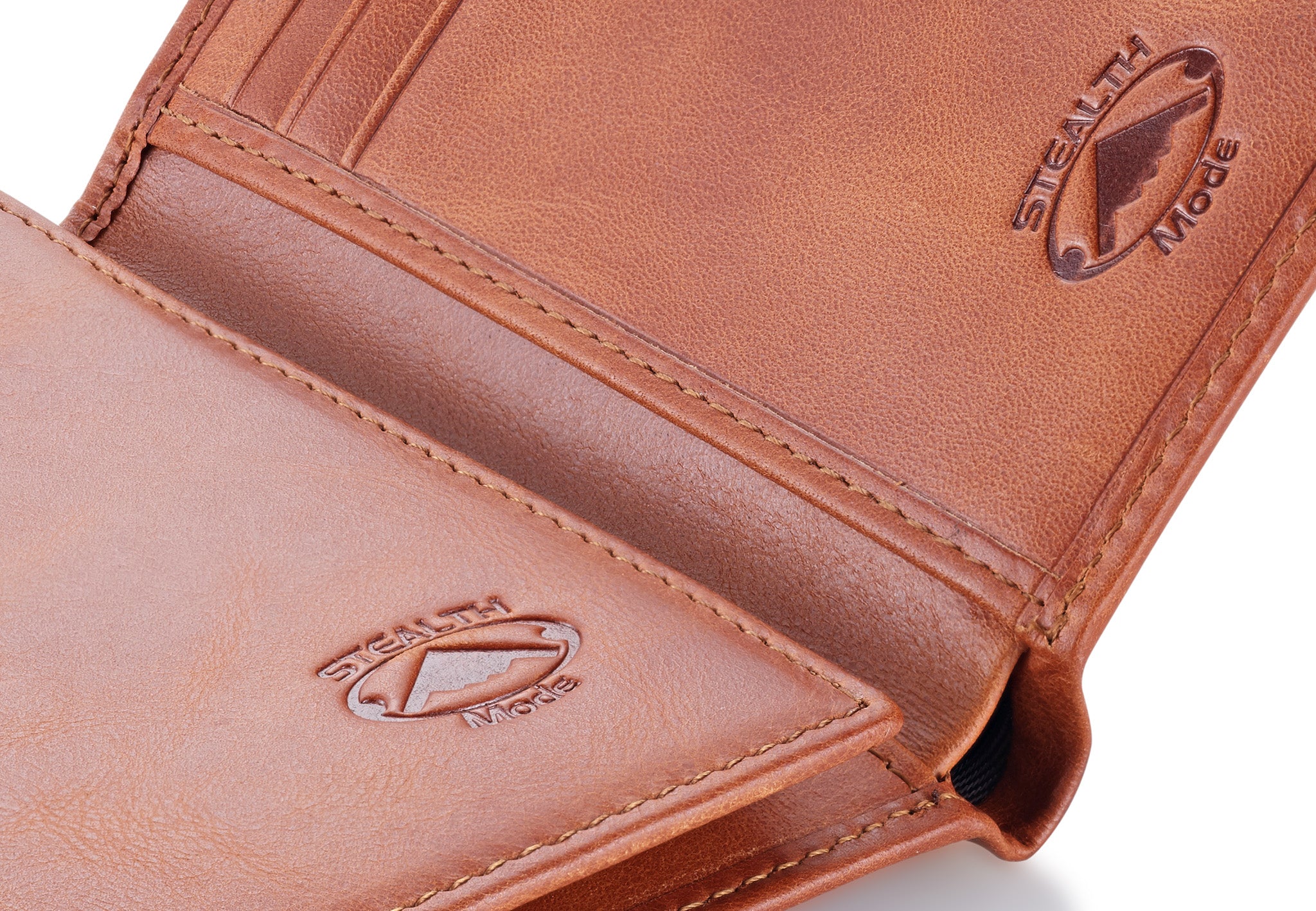 Light Brown Trifold Leather Wallet With RFID Blocking and ID Window