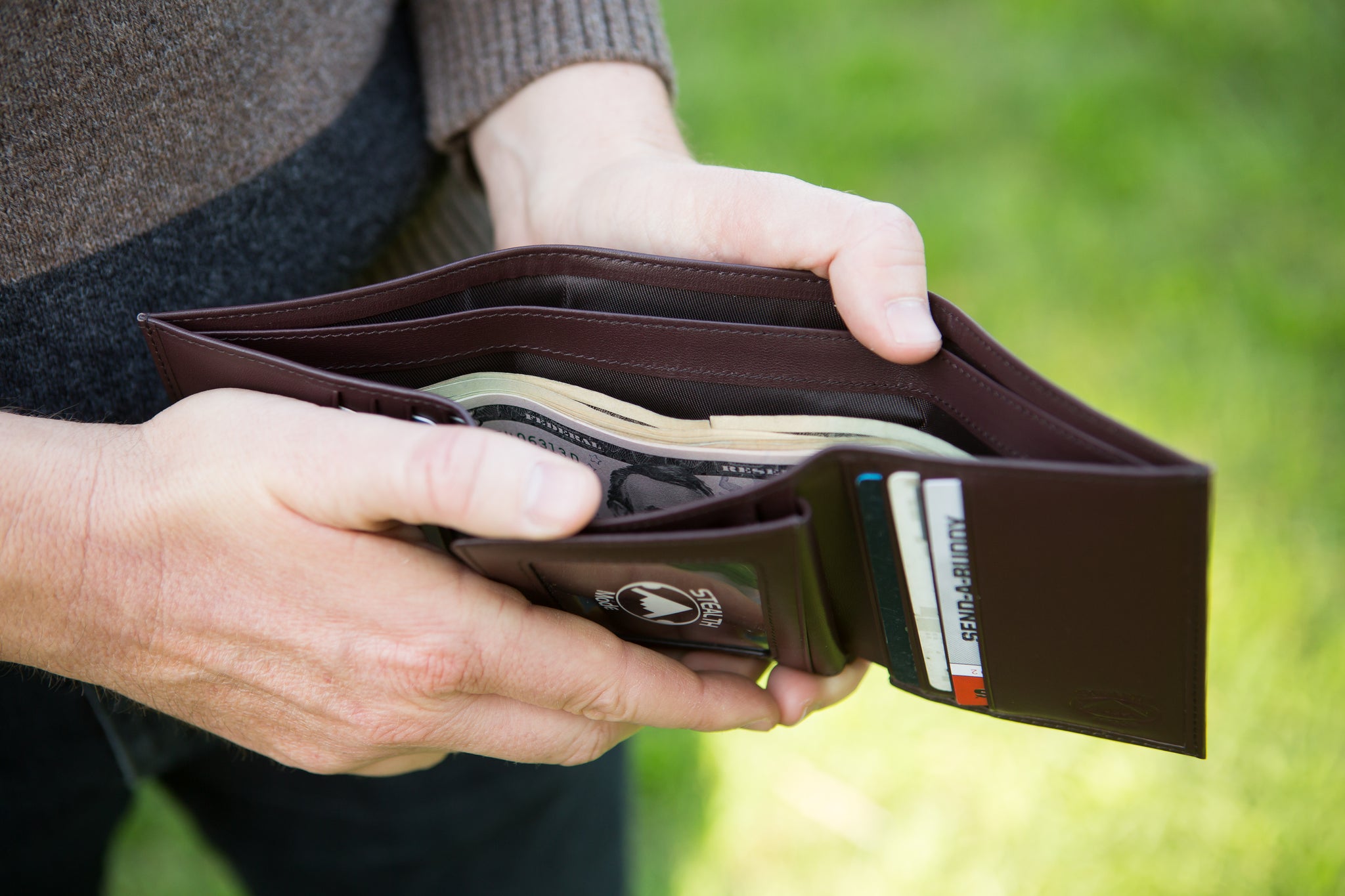 Brown Trifold Leather Wallet With RFID Blocking and ID Window
