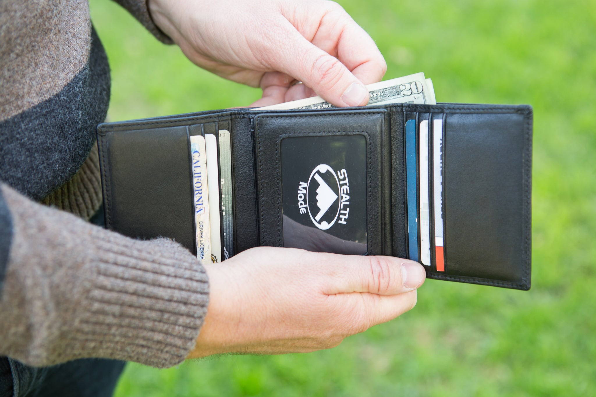 Black Trifold Leather Wallet With RFID Blocking and ID Window