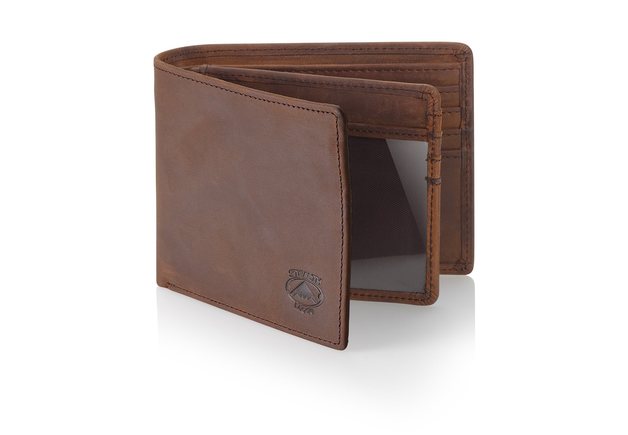 Brown Bifold Wallet with RFID Blocking and Flip Out ID Holder