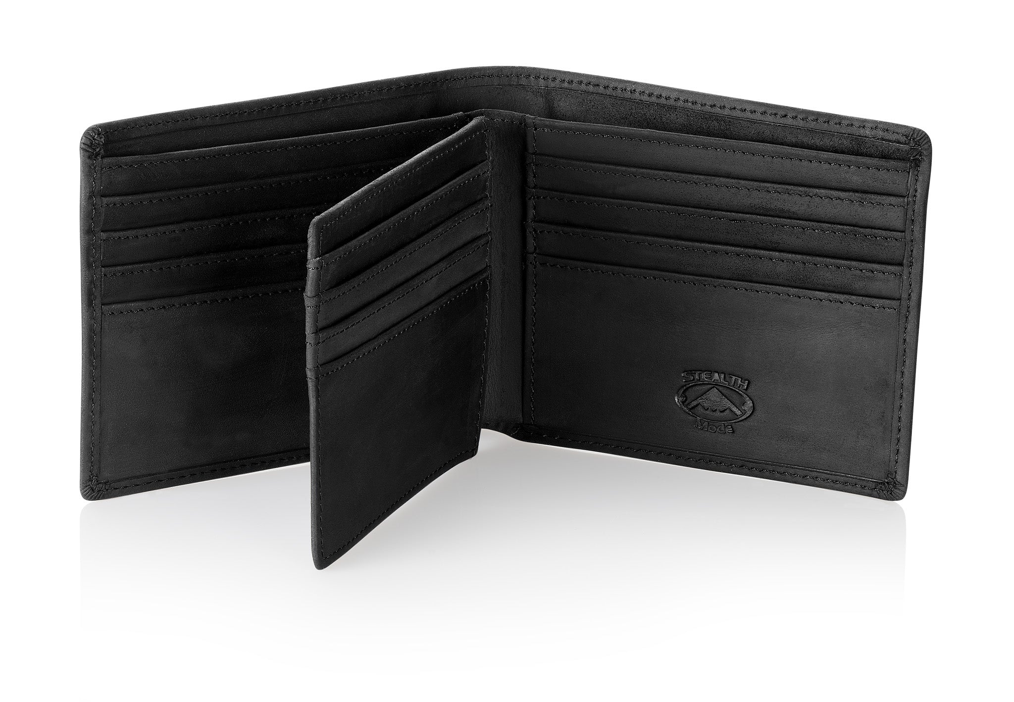 Black Bifold Wallet with RFID Blocking and Flip Out ID Holder