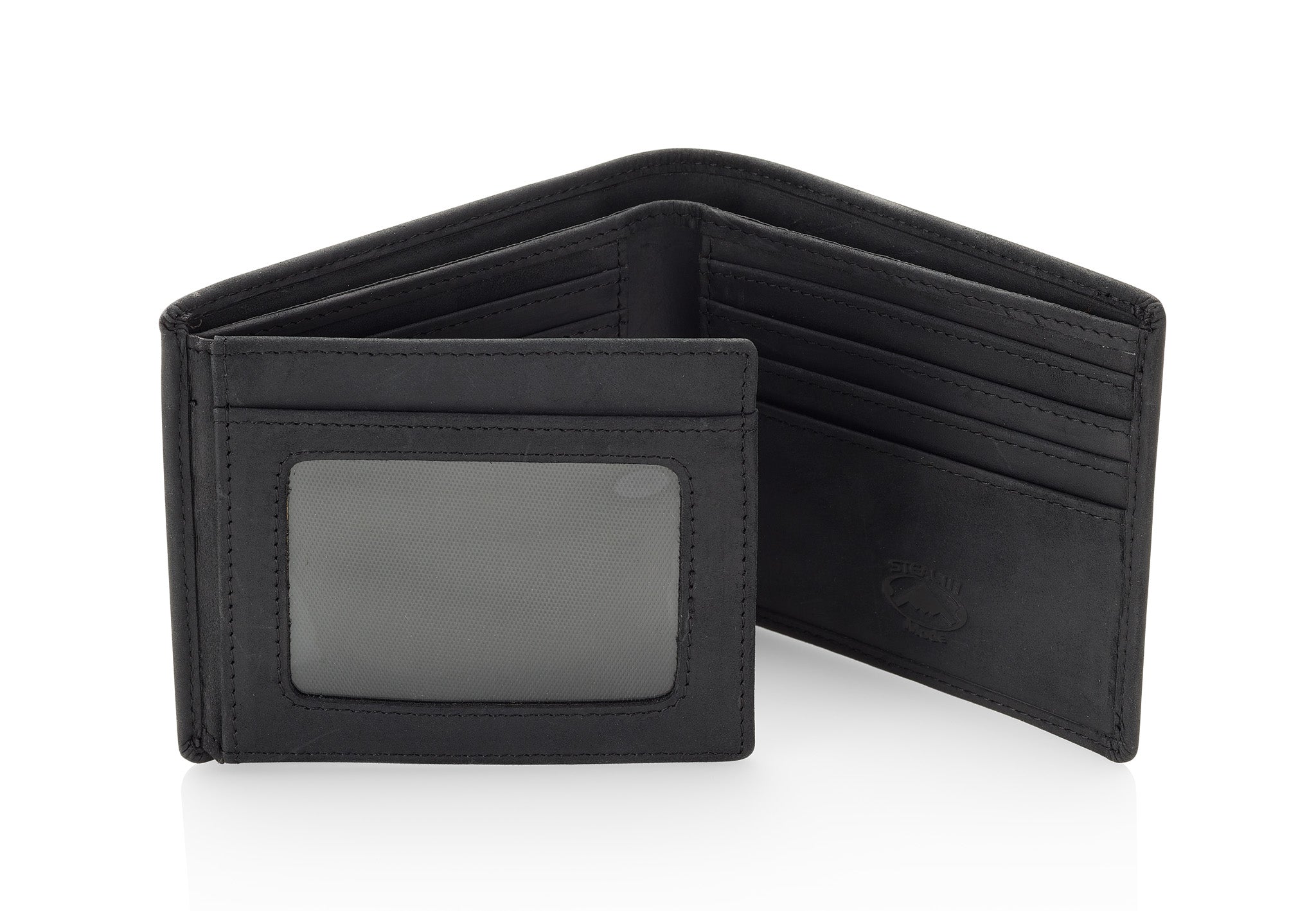 Mens Black Leather RFID Wallet With Flip Out ID Window and 12 Card Slots
