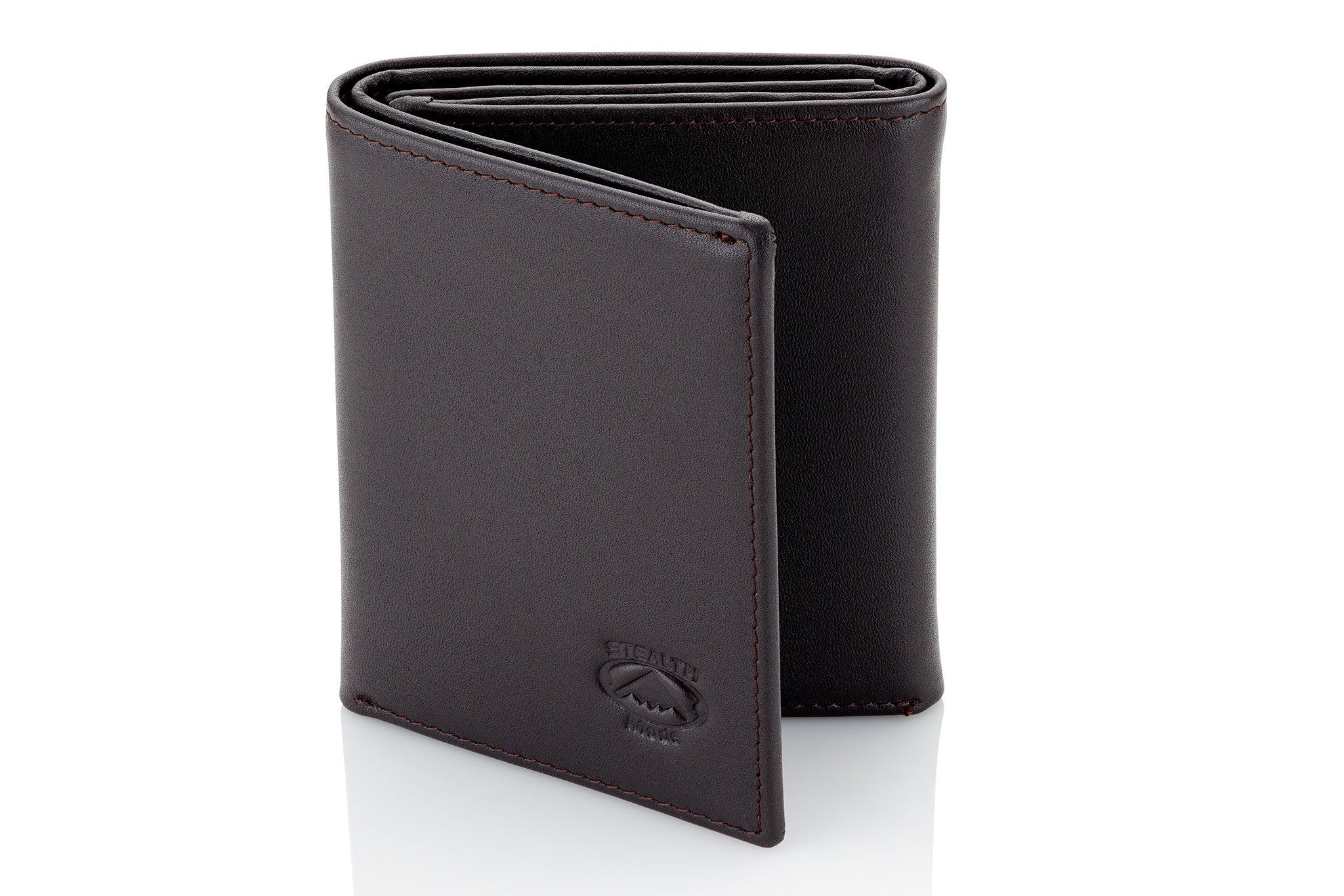Coffee Trifold Leather Wallet With RFID Blocking and ID Window