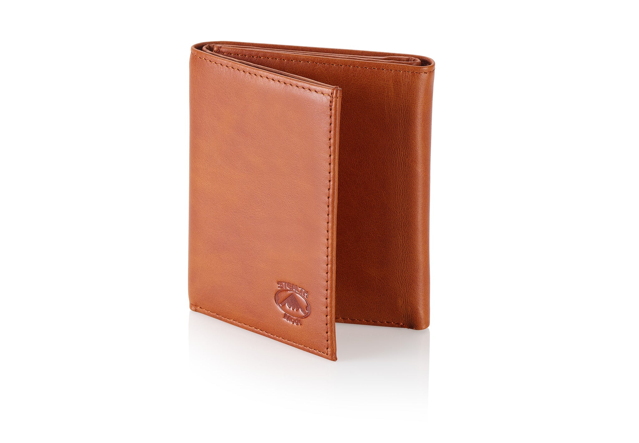 Light Brown Trifold Leather Wallet With RFID Blocking and ID Window