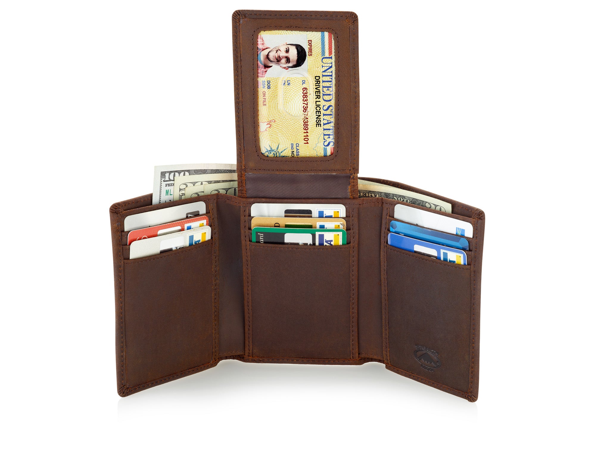 Trifold Leather Wallet for Men with ID Holder and RFID Blocking (Brown)