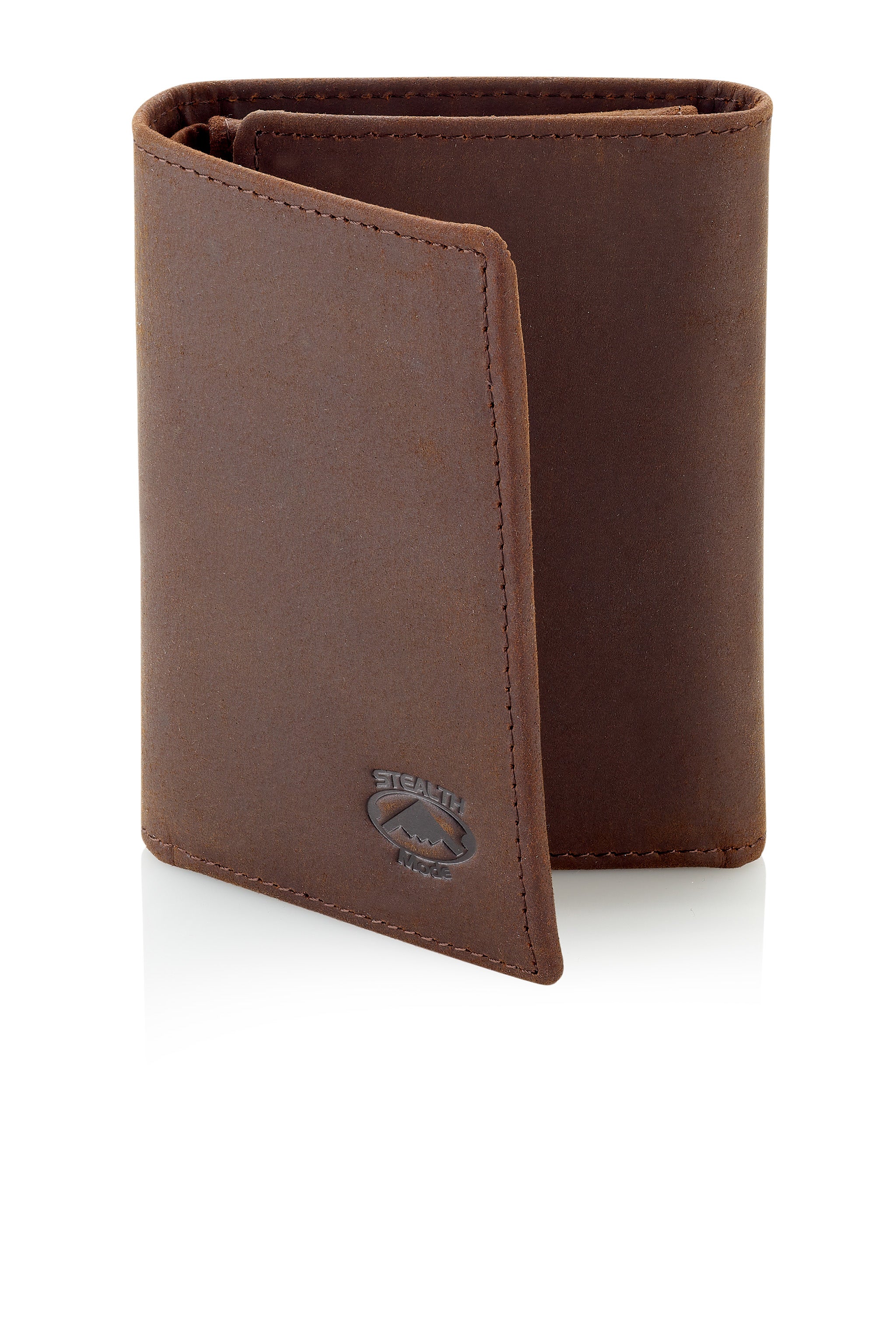 Trifold Leather Wallet for Men with ID Holder and RFID Blocking (Brown)