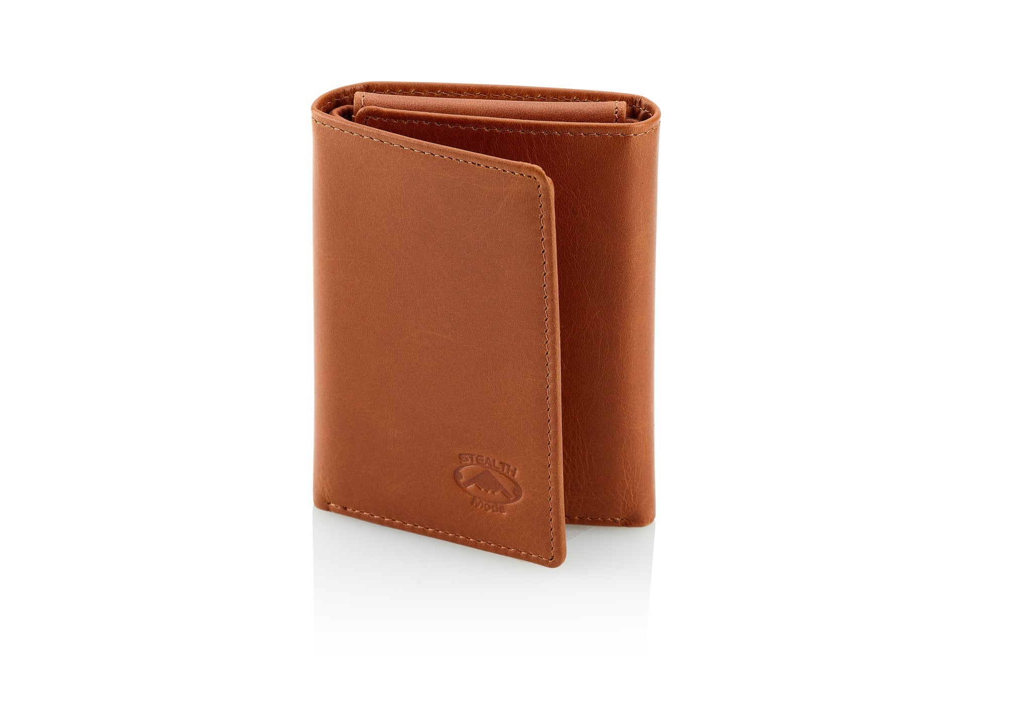 Trifold Leather Wallet for Men with ID Holder and RFID Blocking (Light Brown)