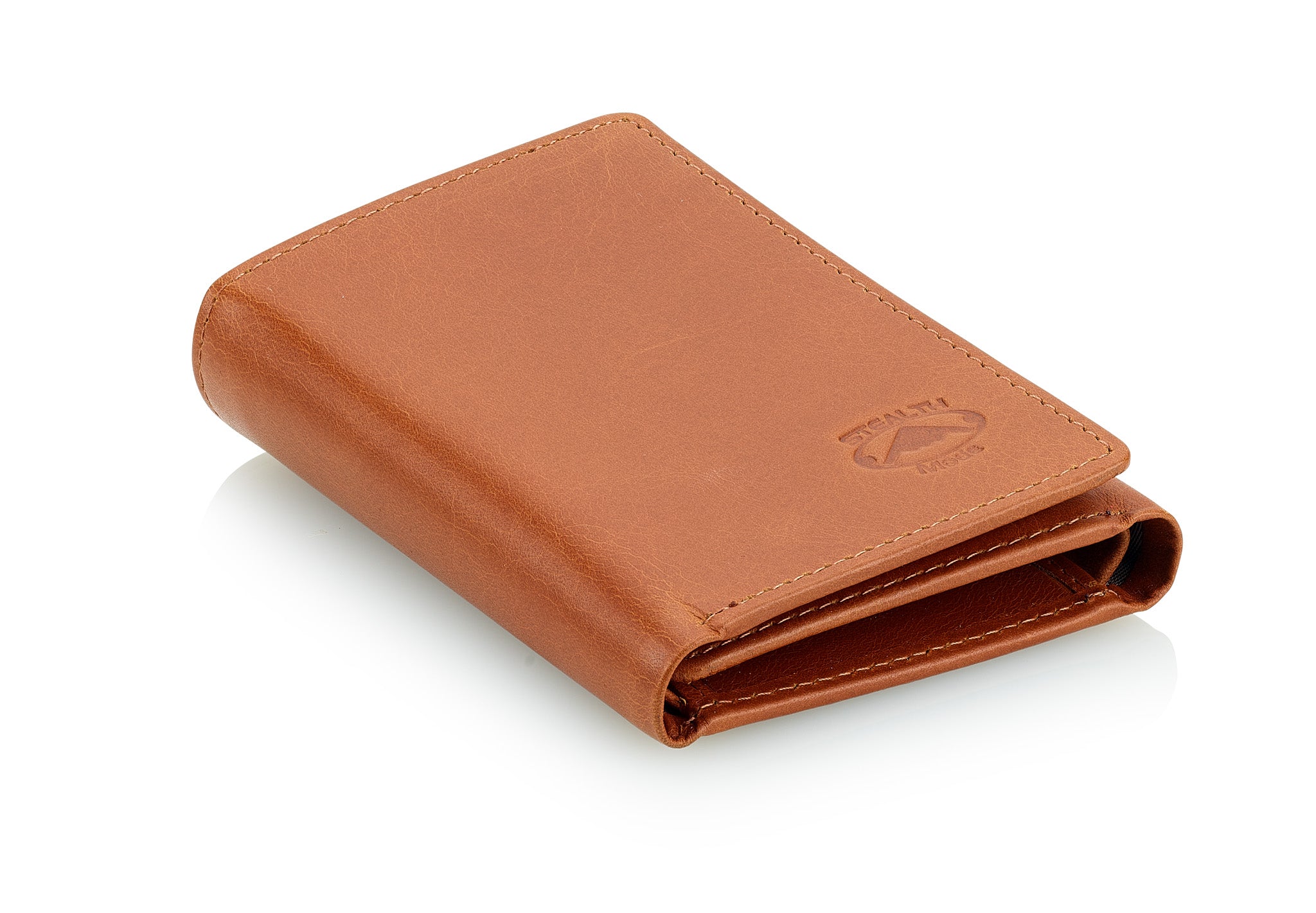 Trifold Leather Wallet for Men with ID Holder and RFID Blocking (Light Brown)