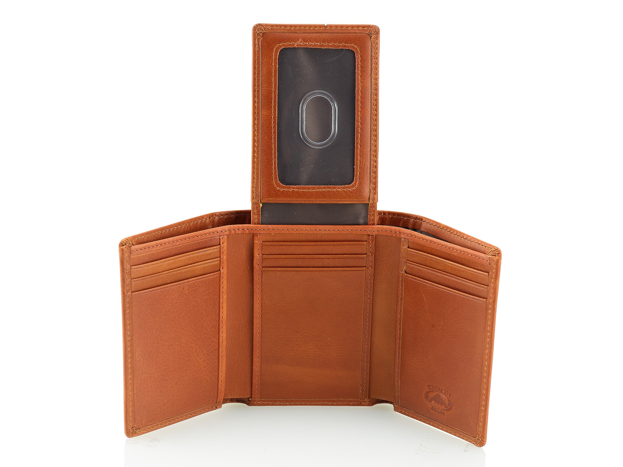 Brown Premium Leather Bifold Wallet with Flip Up ID Window 